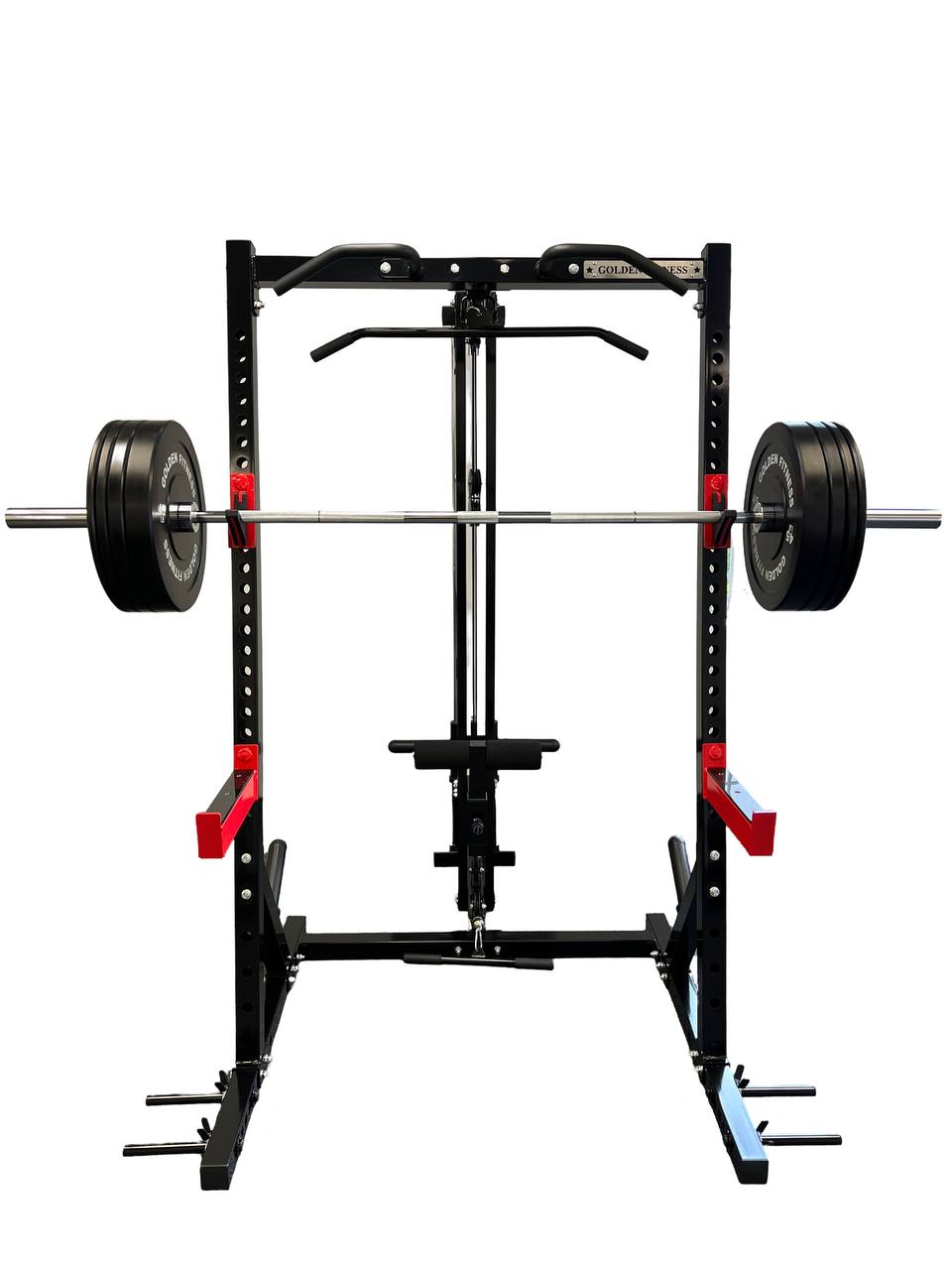 Commercial half rack with bar and bumper plates | Golden Fitness